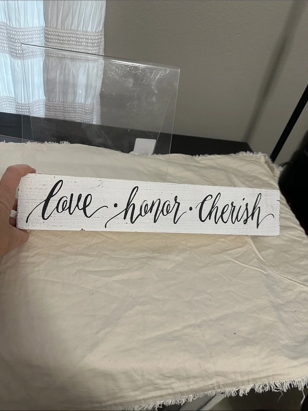 2 pc set Love • Honor • Cherish sign and Shelf- Black and White NWT